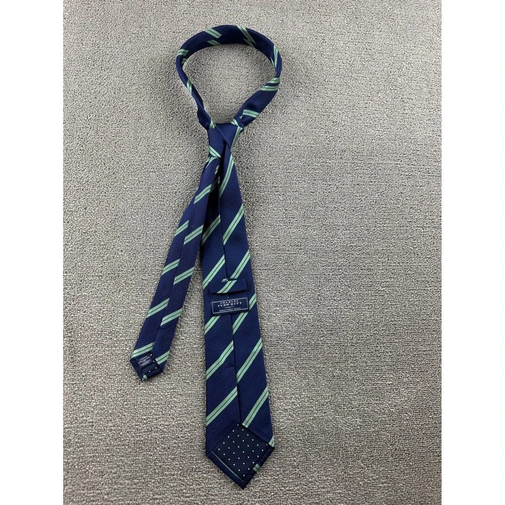 Charles Tyrwhitt Tie Men Navy Blue Green Stripe Jermyn Street London Silk Office